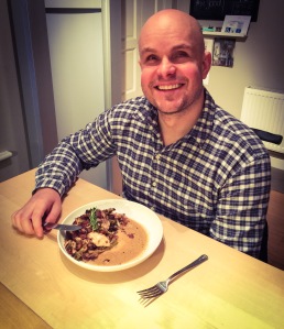 Mark at home with healthy meal
